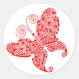 Red Butterfly Round Sticker