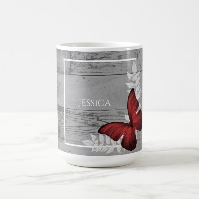 Red Butterfly Rustic Personalised Coffee Mug (Center)