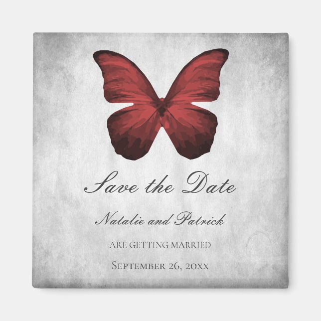 Red Butterfly Save the Date Magnet (Front)