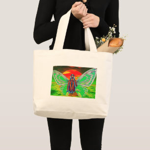 Red butterfly  Sunset Large Tote Bag