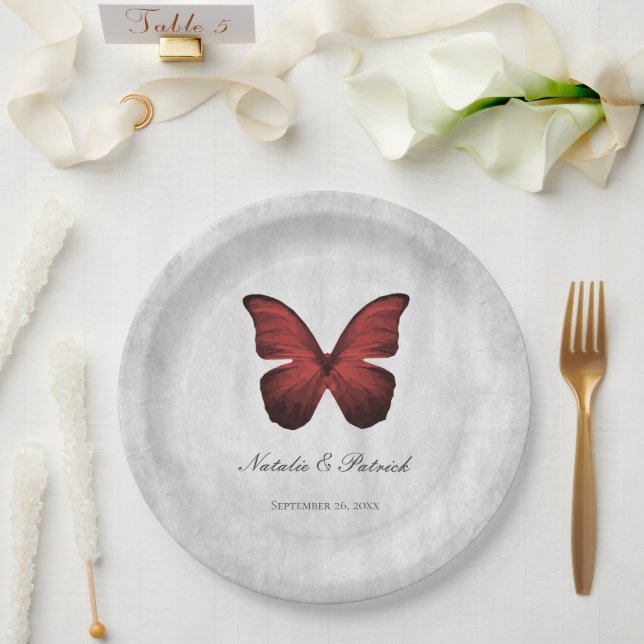 Red Butterfly Wedding Paper Plates (Wedding)