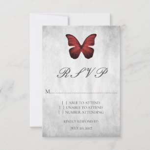 Red Butterfly Wedding RSVP Card