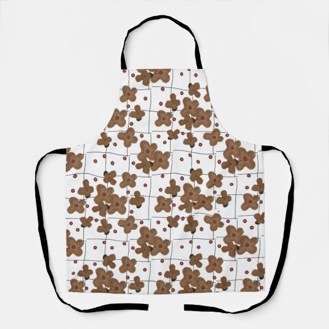 Red Buttons Brown Paper Flowers Print Apron (Front)