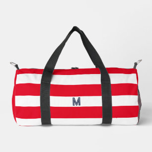 Red Cabana Stripe & Personalised Navy Monogram Duffle Bag