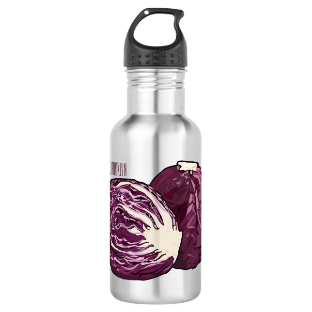 Red cabbage cartoon illustration  532 ml water bottle (Front)