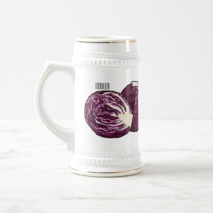 Red cabbage cartoon illustration beer stein