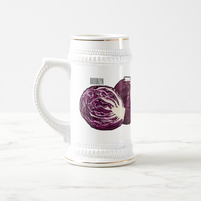 Red cabbage cartoon illustration  beer stein (Left)
