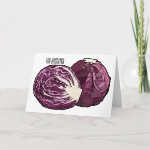 Red cabbage cartoon illustration  card