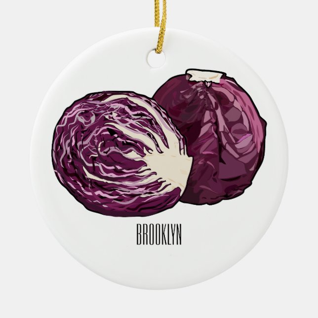 Red cabbage cartoon illustration  ceramic tree decoration (Front)