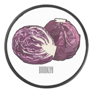 Red cabbage cartoon illustration hockey puck