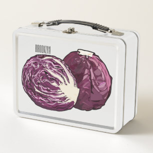 Red cabbage cartoon illustration metal lunch box