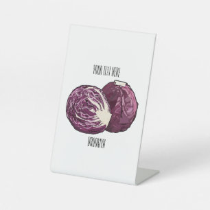 Red cabbage cartoon illustration pedestal sign