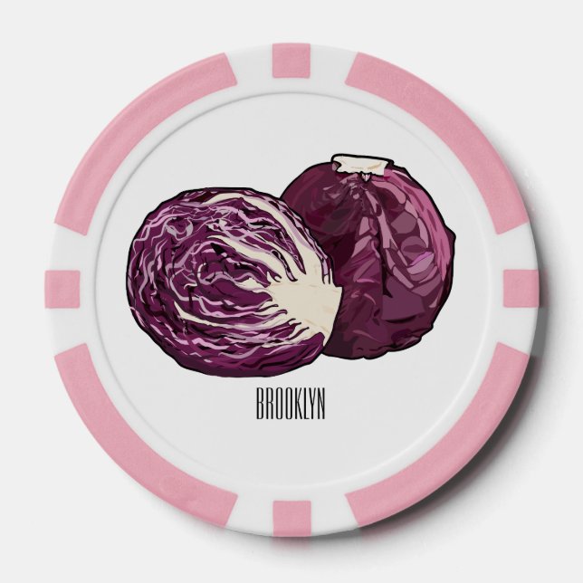 Red cabbage cartoon illustration  poker chips (Front)