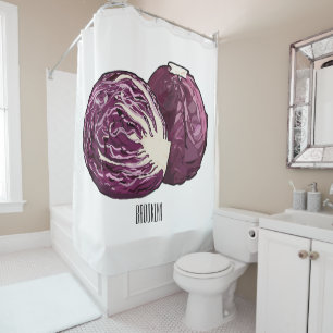 Red cabbage cartoon illustration shower curtain