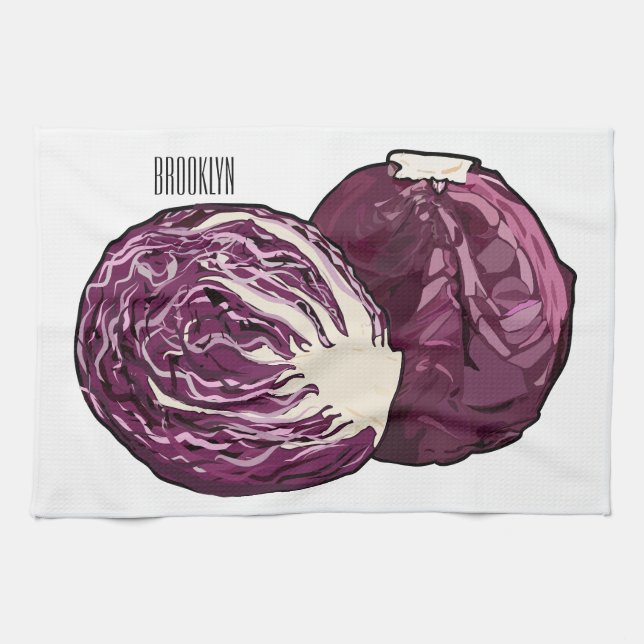 Red cabbage cartoon illustration  tea towel (Horizontal)