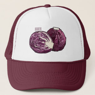 Red cabbage cartoon illustration  trucker hat