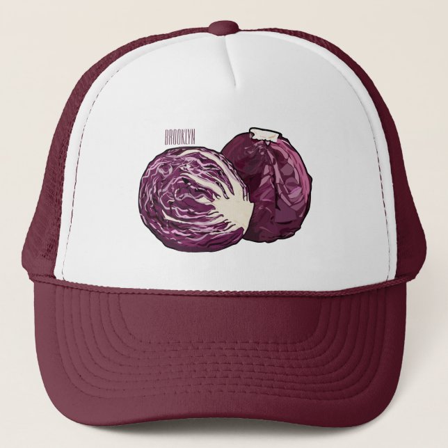 Red cabbage cartoon illustration  trucker hat (Front)