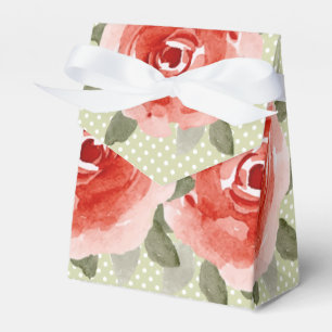 Red Cabbage Rose Tent Favour Box w/Ribbon