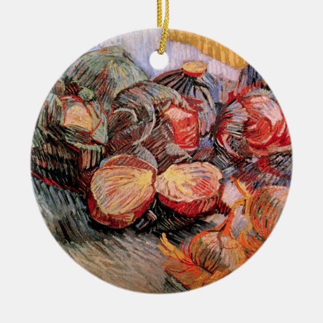 Red Cabbages and Onions by Vincent van Gogh Ceramic Tree Decoration (Front)