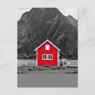 Red Cabin House Colour Pop Landscape Photography Postcard