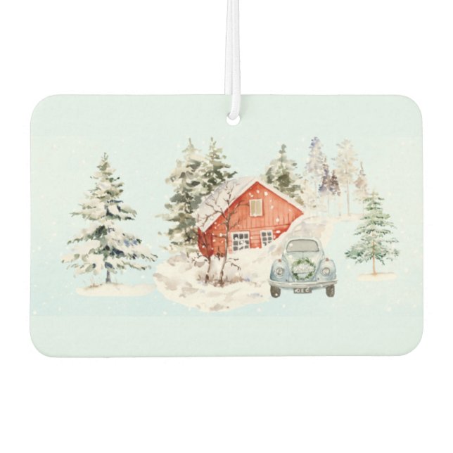 Red Cabin Vintage Car Snow Scene Air Freshener (Front)