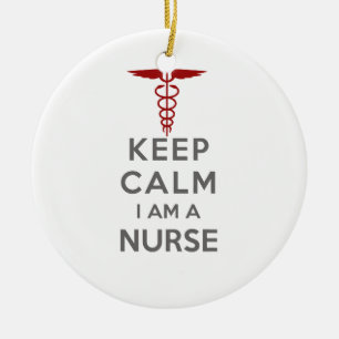 Red Caduceus Keep Calm I am a Nurse Ceramic Tree Decoration