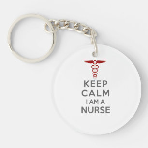 Red Caduceus Keep Calm I am a Nurse Key Ring