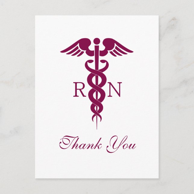 Red Caduceus Nurse Graduate Thank You Postcard (Front)