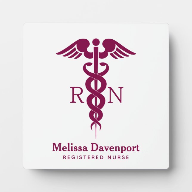 Red Caduceus Registered Nurse Medical Symbol Plaque (Front)