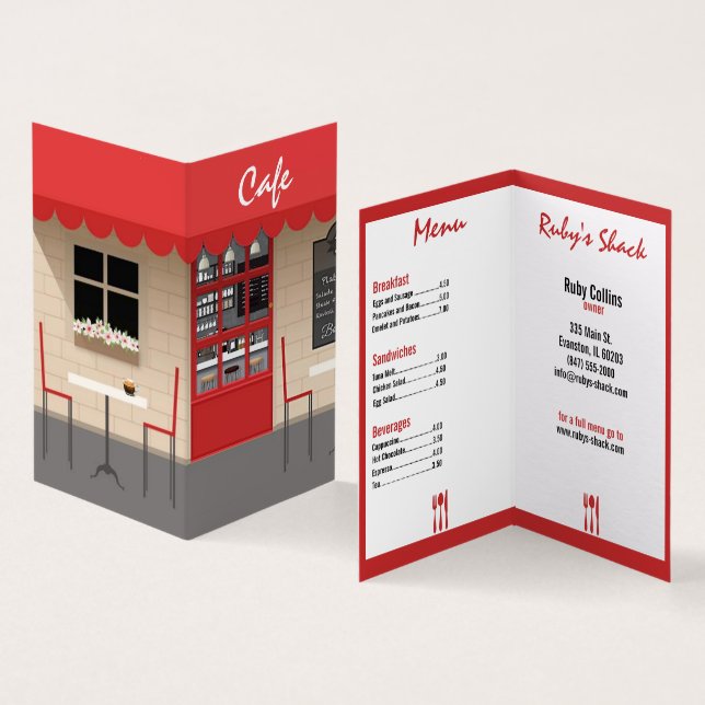 red cafe restaurant business card (Inside and Outside)