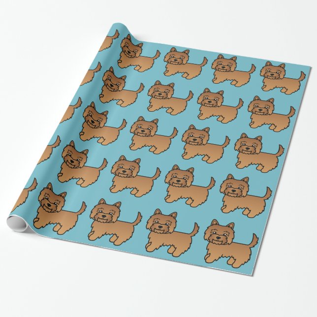 Red Cairn Terrier Cartoon Dog Illustration Pattern Wrapping Paper (Unrolled)