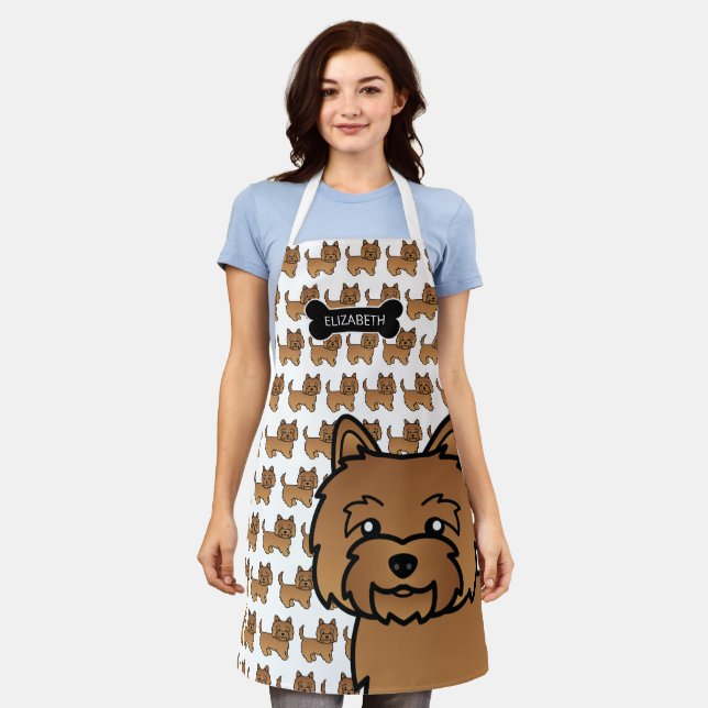 Red Cairn Terrier Cute Cartoon Dog & Name Apron (Worn)
