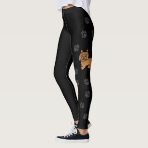 Red Cairn Terrier Cute Cartoon Dog & Paws Black Leggings