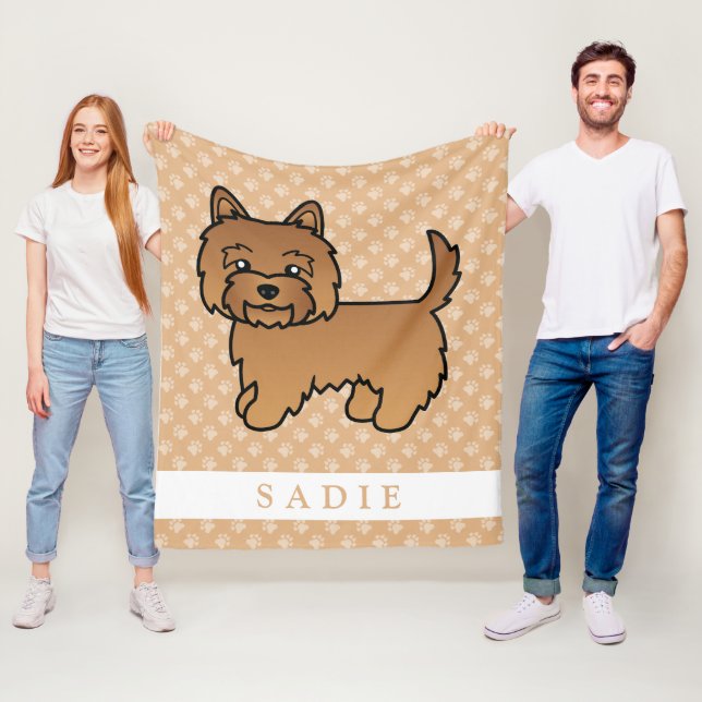Red Cairn Terrier Dog Illustration & Custom Name Fleece Blanket (In Situ)
