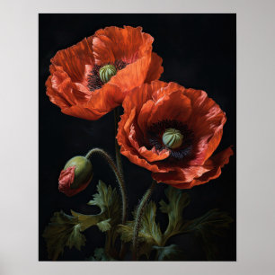 Red California Poppy Flowers Art Print Poster