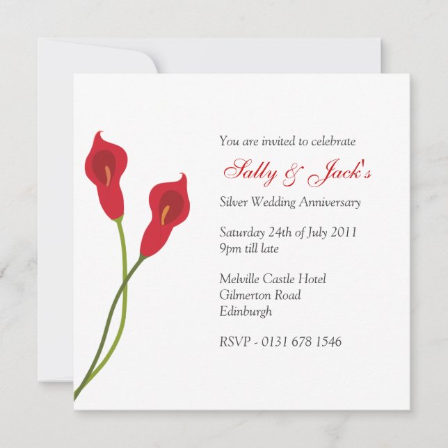 Red Calla Lilies Anniversary Party Invitation (Front)