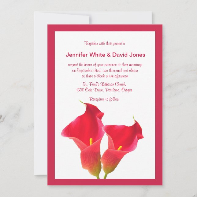 Red Calla Lily Wedding Invitation (Front)