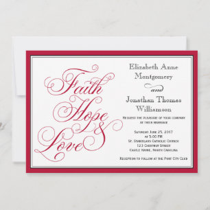 Red Calligraphy Faith Hope Love Wedding Invitation