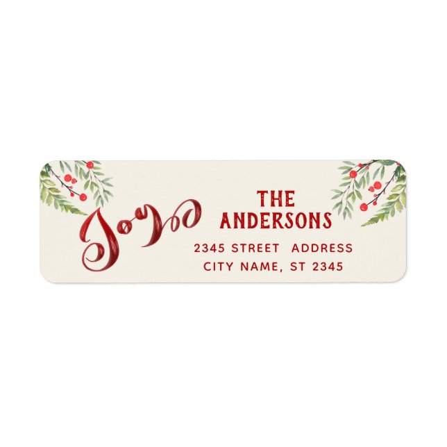 Red calligraphy joy greenery holly (Front)