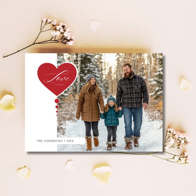 Red Calligraphy Love Family Photo Baby Valentines Holiday Card (Creator Uploaded)