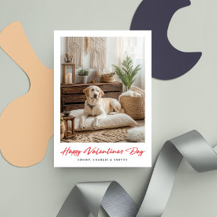 Red Calligraphy Valentines Day Dog 2 Photo Card