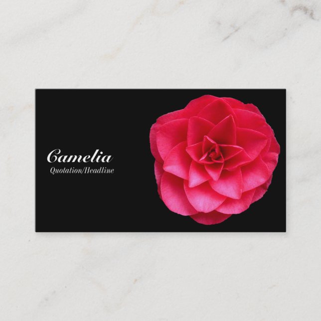 Red Camelia - Black and Dark Grey Business Card (Front)