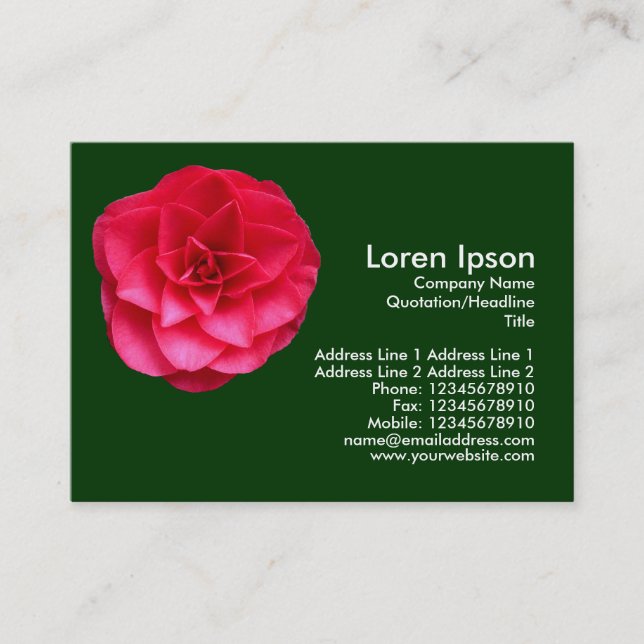 Red Camelia - Dark Green Business Card (Front)