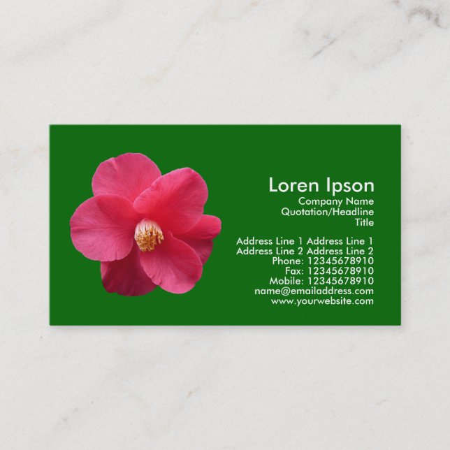 Red Camelia - Grass Green Business Card (Front)