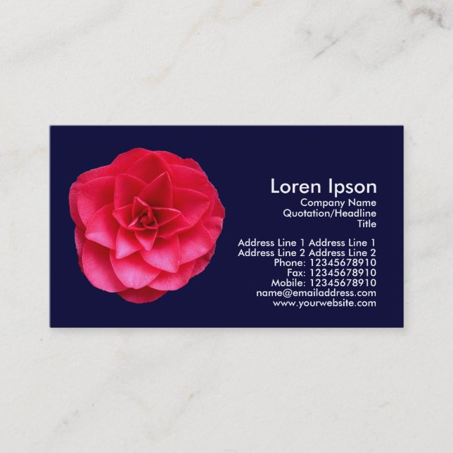 Red Camelia II - Navy Blue Business Card (Front)