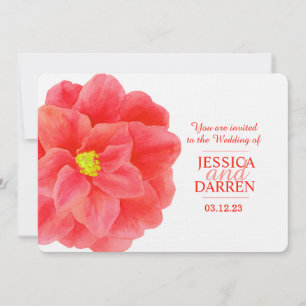 Red camellia flower watercolor wedding invite