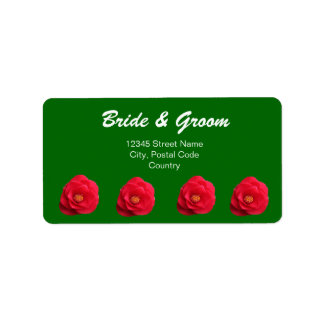 red camellia flowers green address label