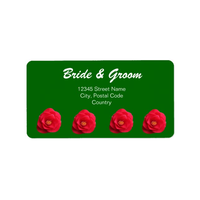 red camellia flowers green address label (Front)