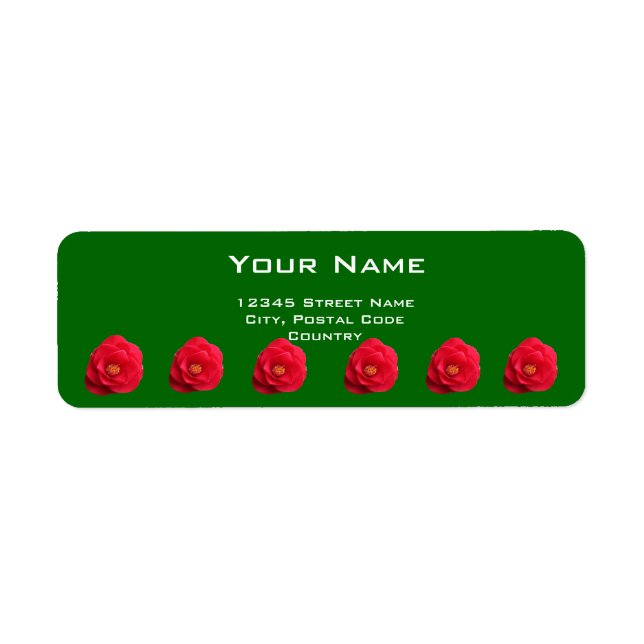 red camellia flowers green address label (Front)