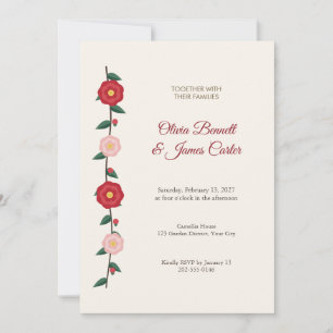 Red Camellia Side Spray Wedding Invitation